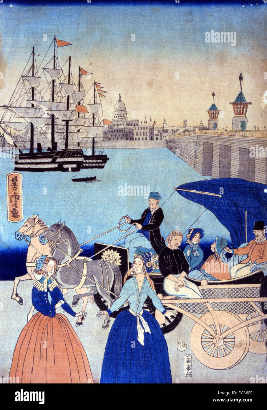 Farbe Abbildung von London, mit dem Titel Igirisukoku Rondon Zu, von Yoshitora Utagawa (aktive 1850-1880). Datiert 1866 Stockfoto