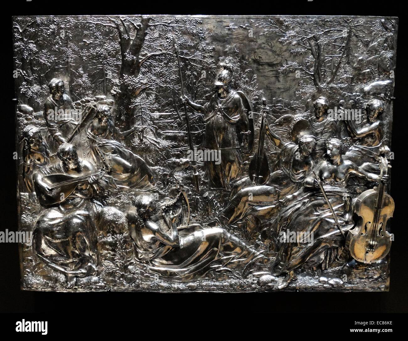 Minerva und die Musen, von Paulus Van Vianen 1570-1613. Silber Relief vom 1604 Stockfoto