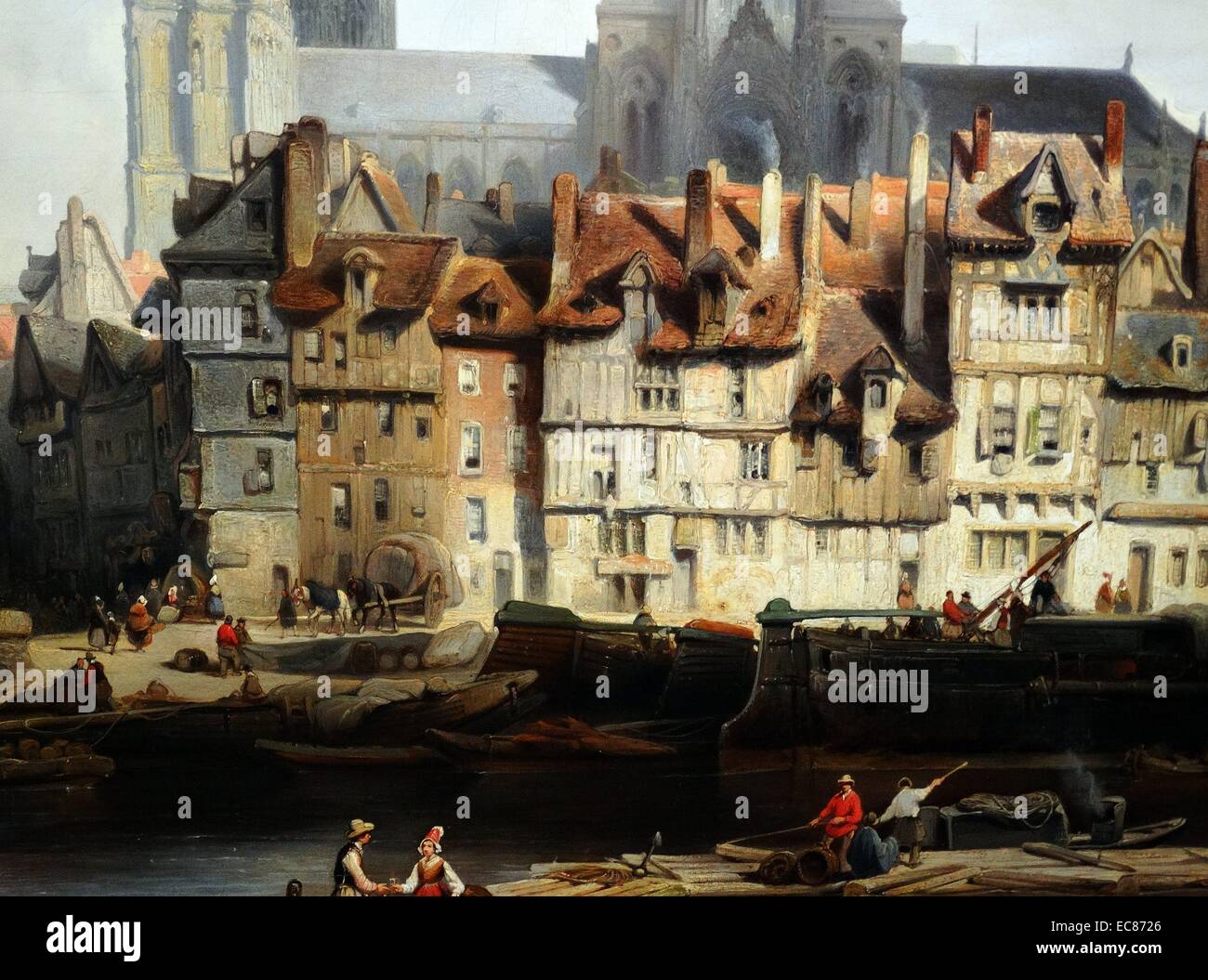 Von der Malerei Detail mit dem Titel "Die Quay de Paris in Rouen' von Johannes Bosboom (1817-1867) niederländischer Maler und Wasser - kolorist der Haager Schule gemalt. Vom 1839 Stockfoto
