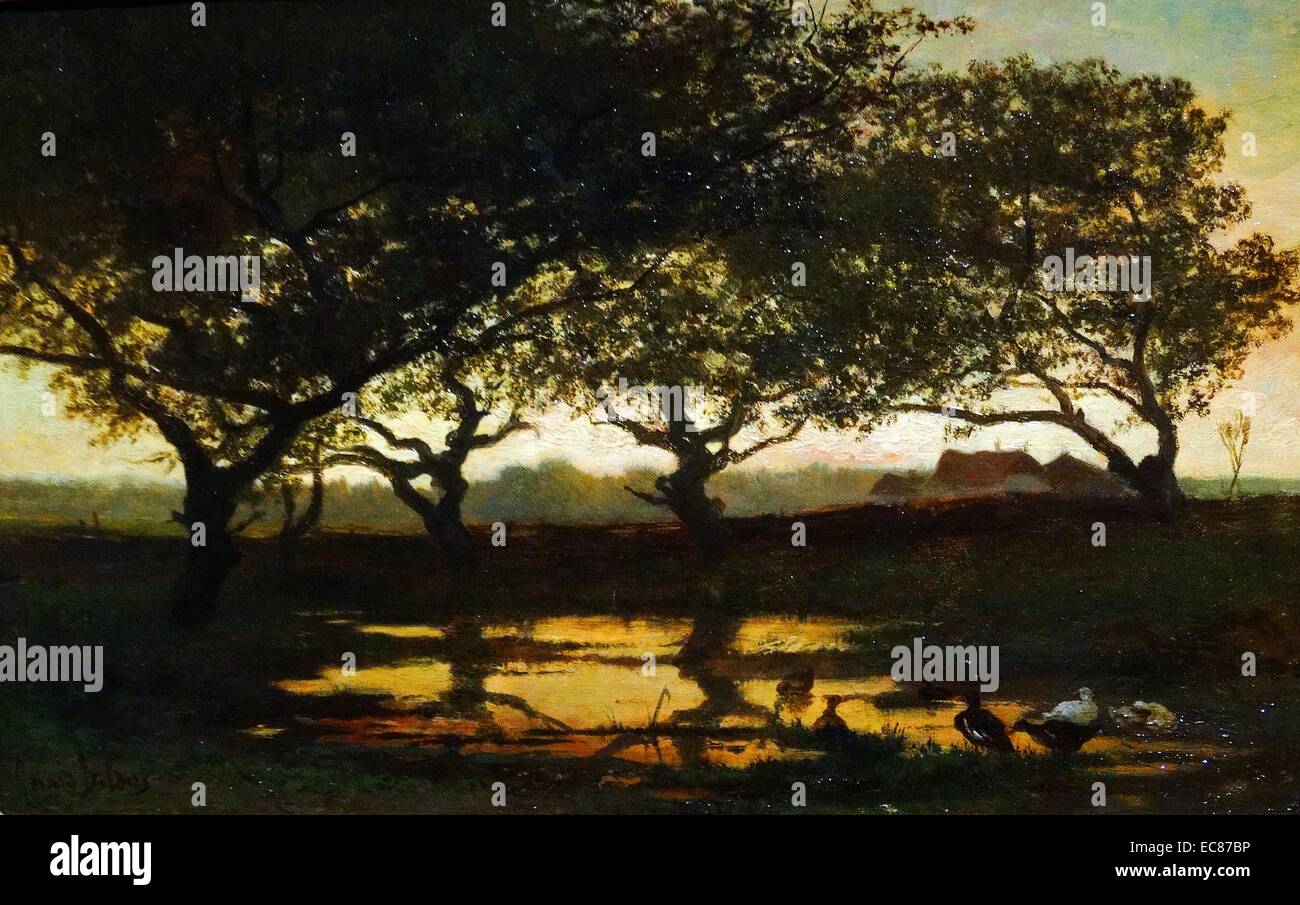 Gemälde mit dem Titel 'Wald Teich bei Sonnenuntergang" von Albert Gerald Bilders (1838-1865) niederländischer Maler und Sammler, der mit einigen Mitgliedern der Haager Schule verbundenen gemalt. Vom 1863 Stockfoto