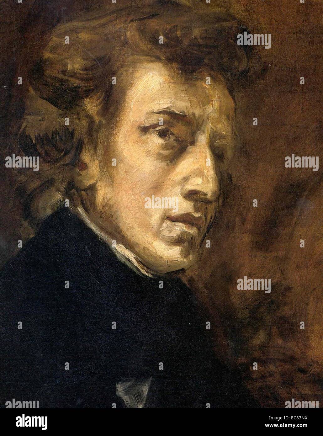 Portrait von Frédéric François Chopin (1810 - 1849) der polnische Komponist und virtuoser Pianist der romantischen Epoche, die in erster Linie für die solo piano schrieb. Von Eugene Delacroix gemalt. Vom 1838 Stockfoto