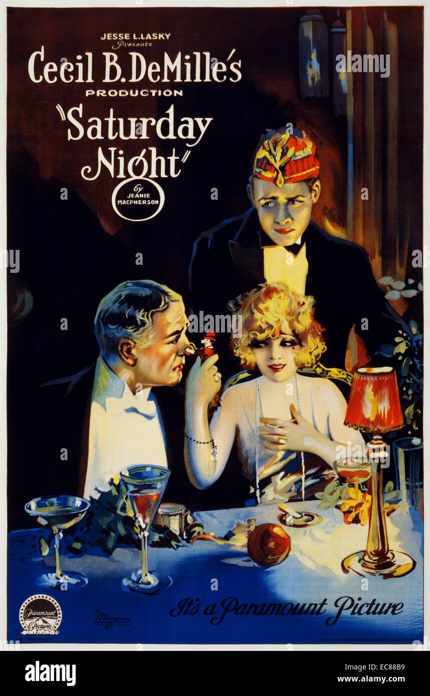 Film Poster für 'Saturday Night'. Amerikanische leise romantische Komödie Film unter der Regie von Cecil B. DE Mille. Starring Leatrice Freude, Conrad Nagel und Edith Roberts. Vom 1922 Stockfoto