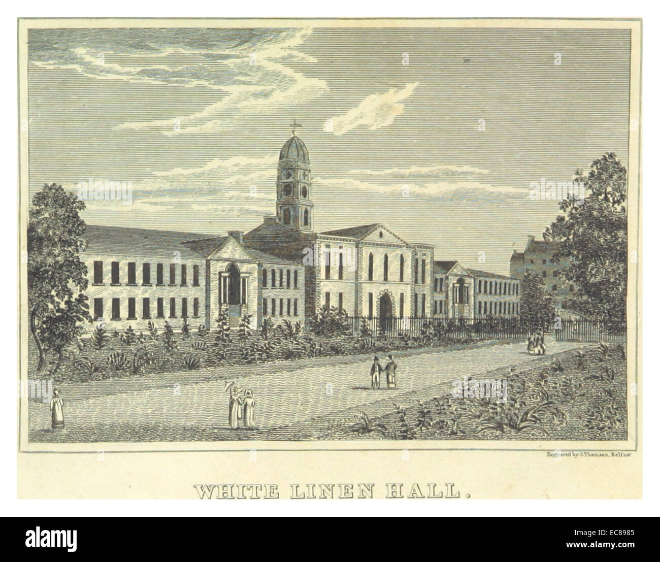 Seite 115 aus Benns Werk von 1823, das die Weiße Linenhalle darstellt, ein bedeutendes Gebäude in historischen europäischen Städten, das oft mit Handel und Handel verbunden ist. Stockfoto