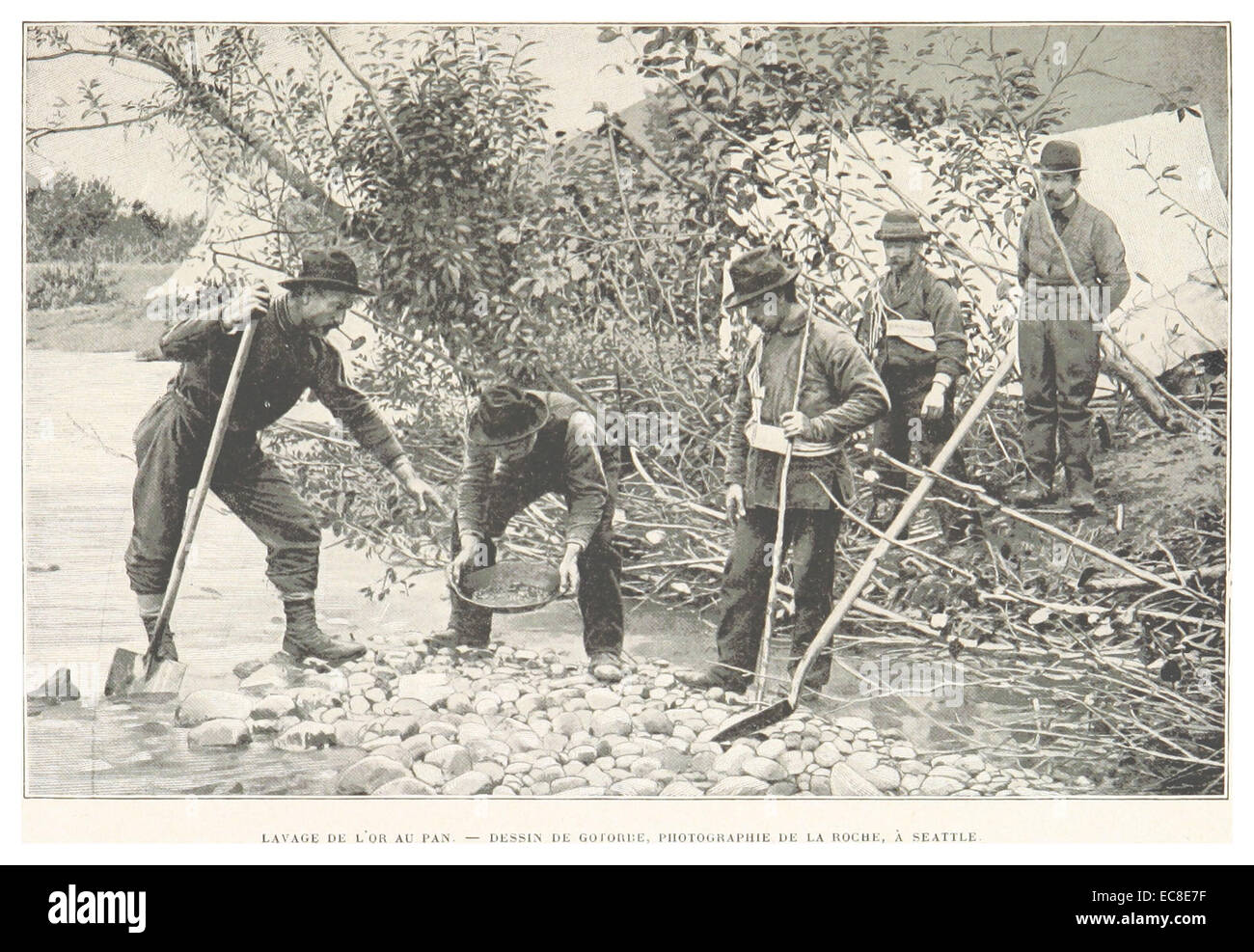 BOILLOT(1899) p185 LAVAGE DE l ' or AU Pan-DESSIN DE GOTORBE, PHOTOGRAPHIE DE LA ROCHE, C380 SEATTLE Stockfoto