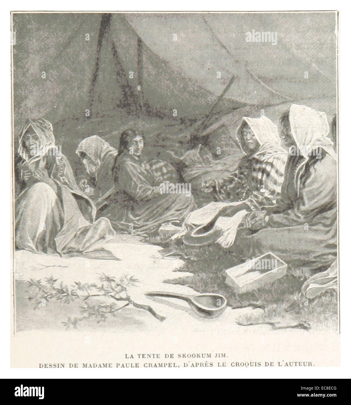BOILLOT(1899) p229 LA TENTE DE SKOOKUM JIM. DESSIN DE MADAME PAULE CRAMPEL, D'APRC388S LE CROQUIS DE L'AUTEUR Stockfoto