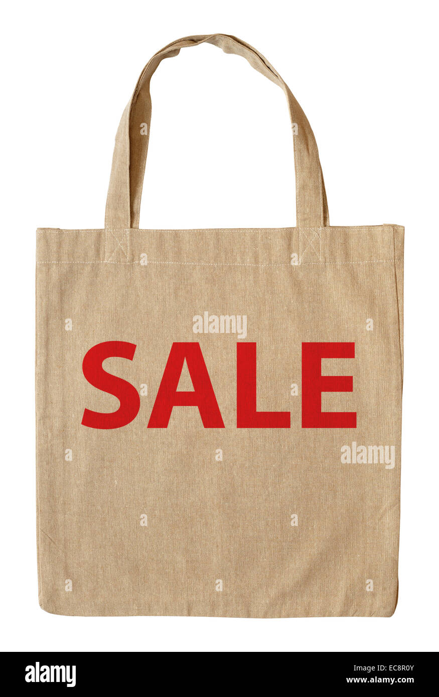 Baumwoll-Einkaufstasche mit Wort Verkauf isoliert auf weißem Hintergrund Stockfoto