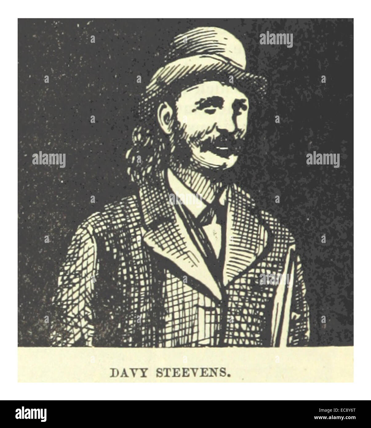 Eine Illustration aus Dingnams Werk von 1891 mit Davy Steevens, einer Figur oder historischen Figur, die in der Vintage-Kunst dargestellt wird und einen bestimmten historischen oder kulturellen Moment darstellt. Stockfoto