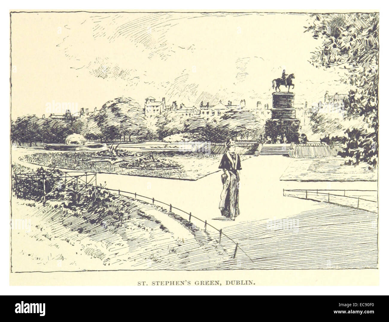 Illustration aus dem FRANZÖSISCHEN (1891), Seite 341, zeigt St. Stephen's Green, einen historischen öffentlichen Park in Dublin, Irland, der für seine Landschaft und kulturelle Bedeutung bekannt ist. Stockfoto