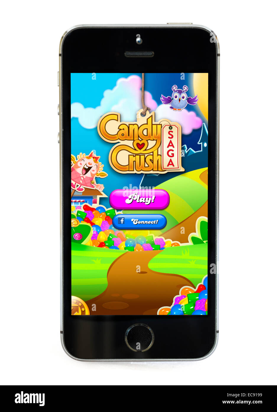 Das beliebte Spiel Candy Crush Saga, gespielt auf einem Apple iPhone 5 s Stockfoto