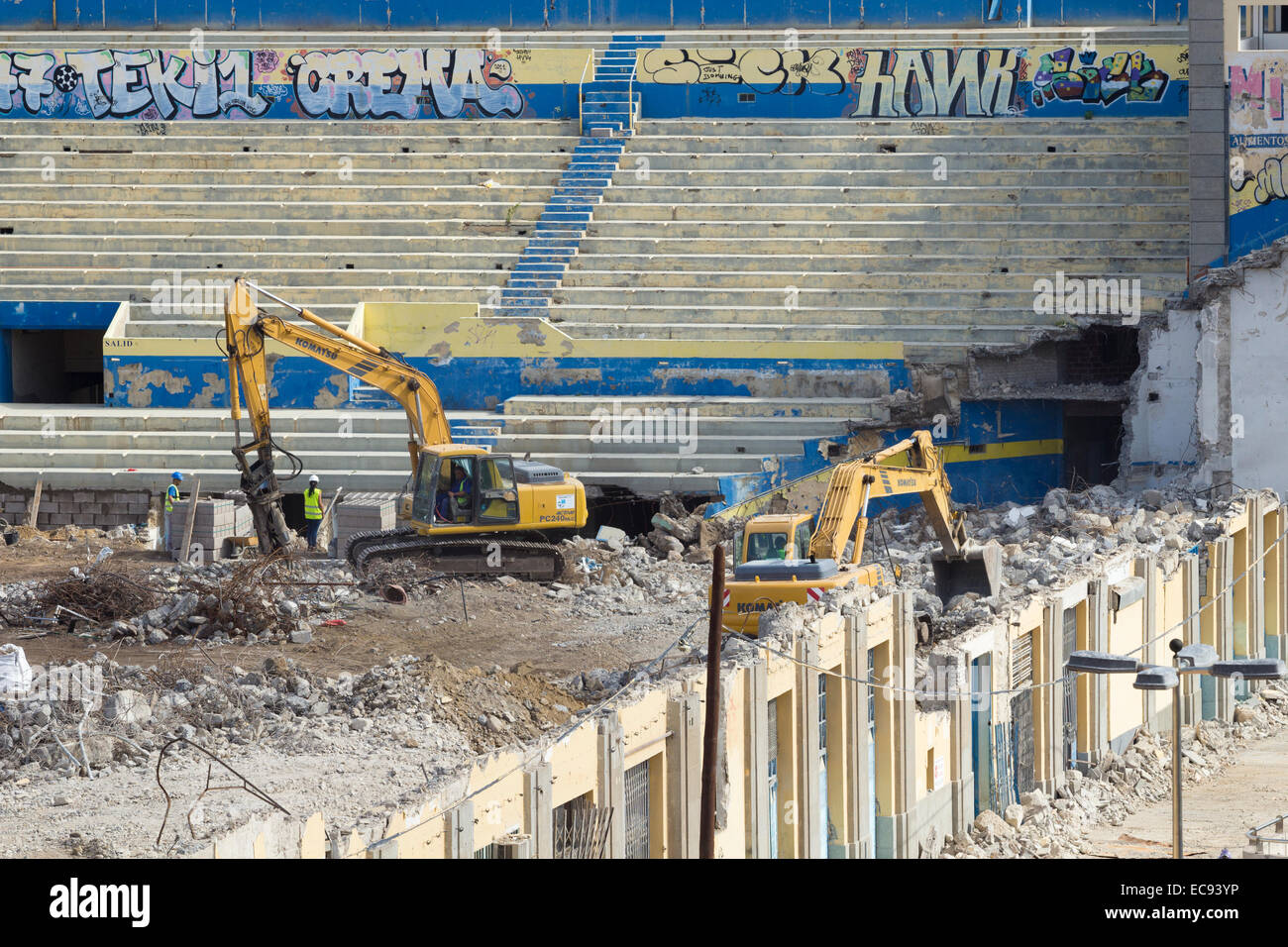 Abriss der alten Fußballstadion Estadio Imsular, Las Palmas, Gran Canaria, Kanarische Inseln, Spanien Stockfoto