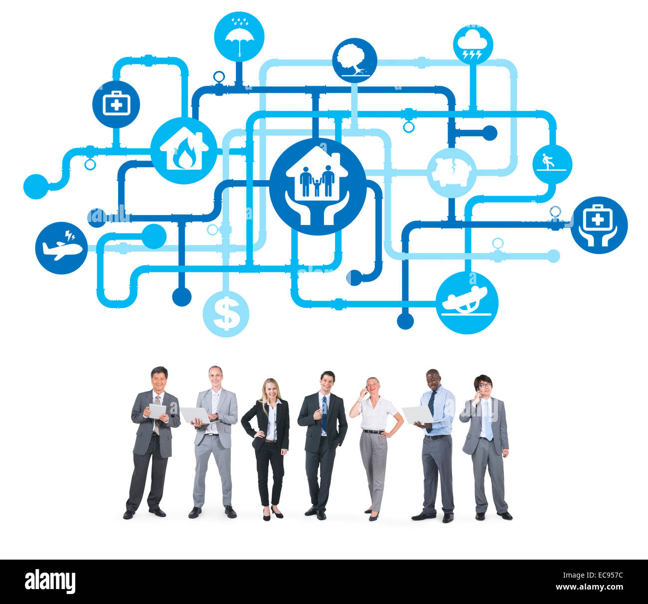 Gruppe von Geschäftsleuten mit Gesundheits- und Versicherungskonzept Stockfoto