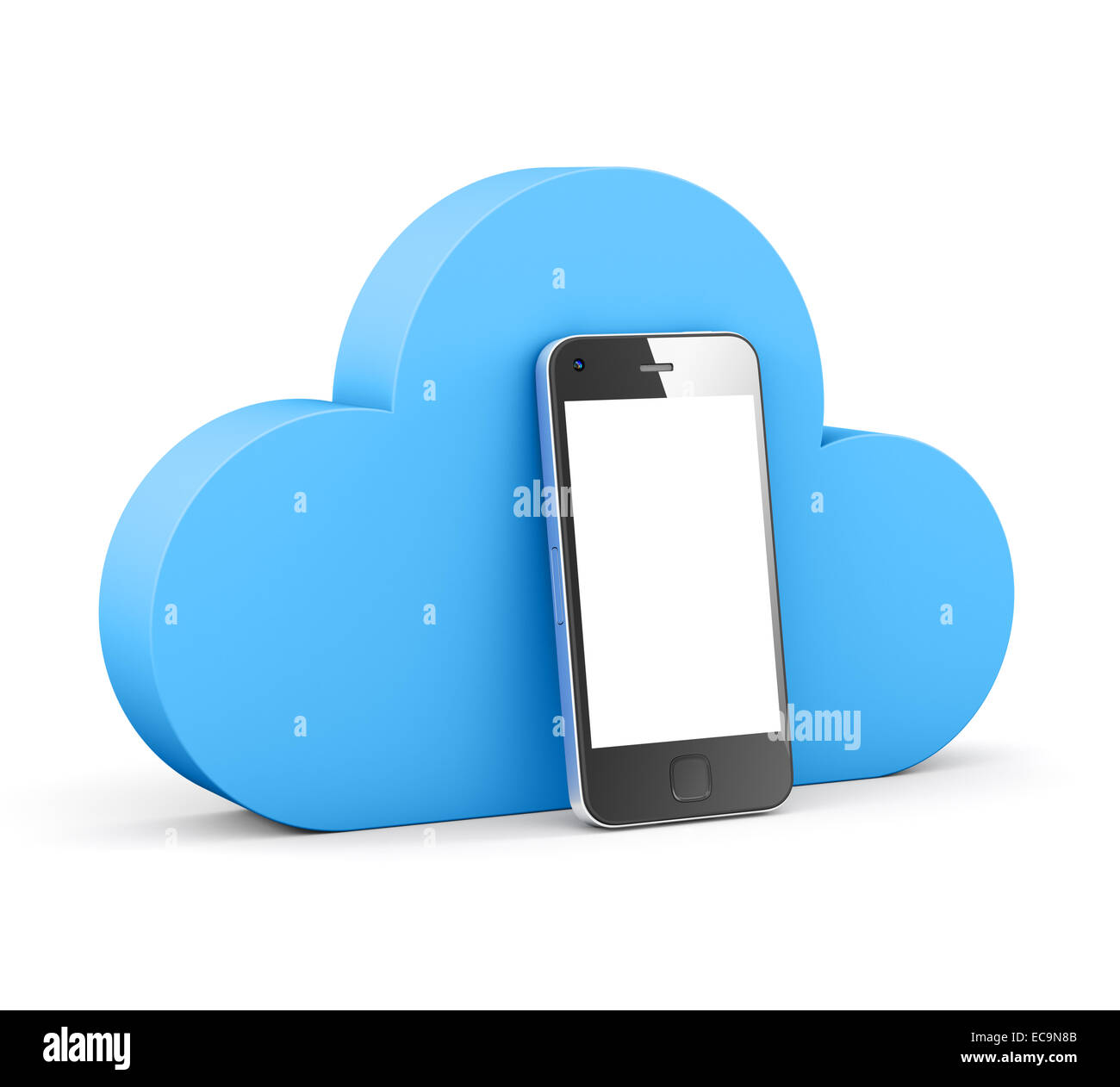Cloud-Form-Sprechblase mit Telefon. Stockfoto
