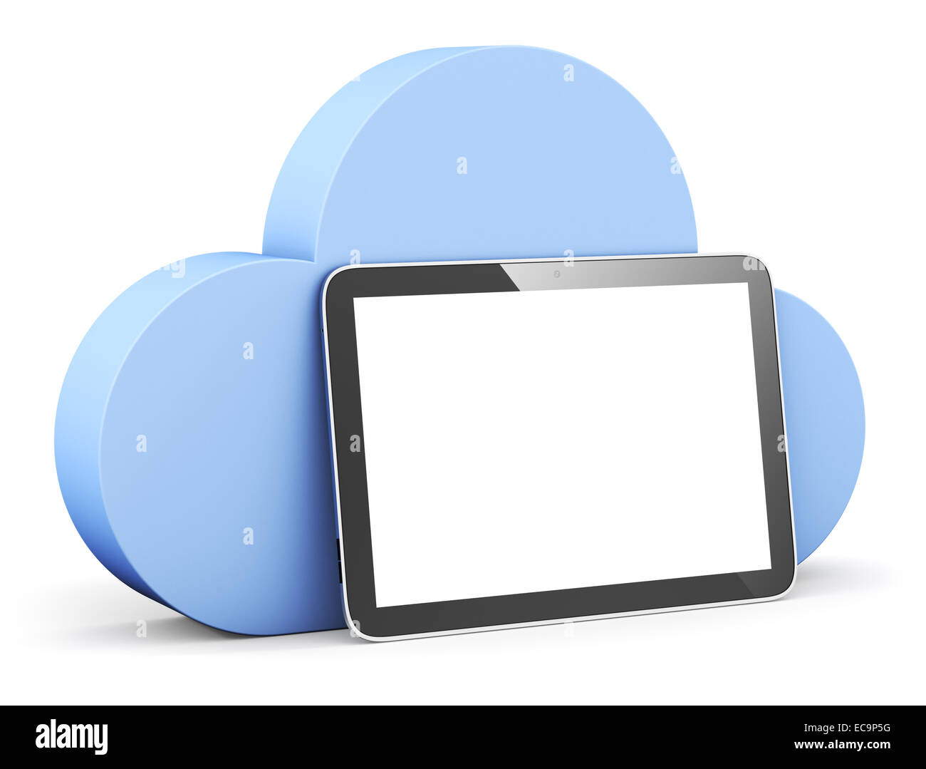 Cloud-Form-Sprechblase mit Tablet-PC. Stockfoto