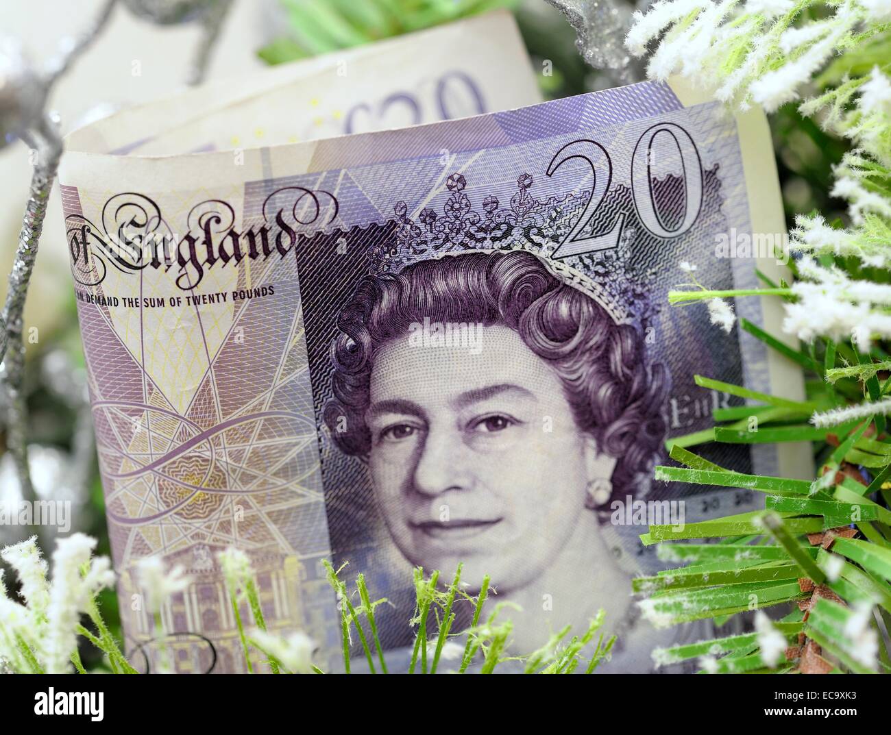 Weihnachten bares Geld in Form von einer 20-Pfund-Note England UK Stockfoto