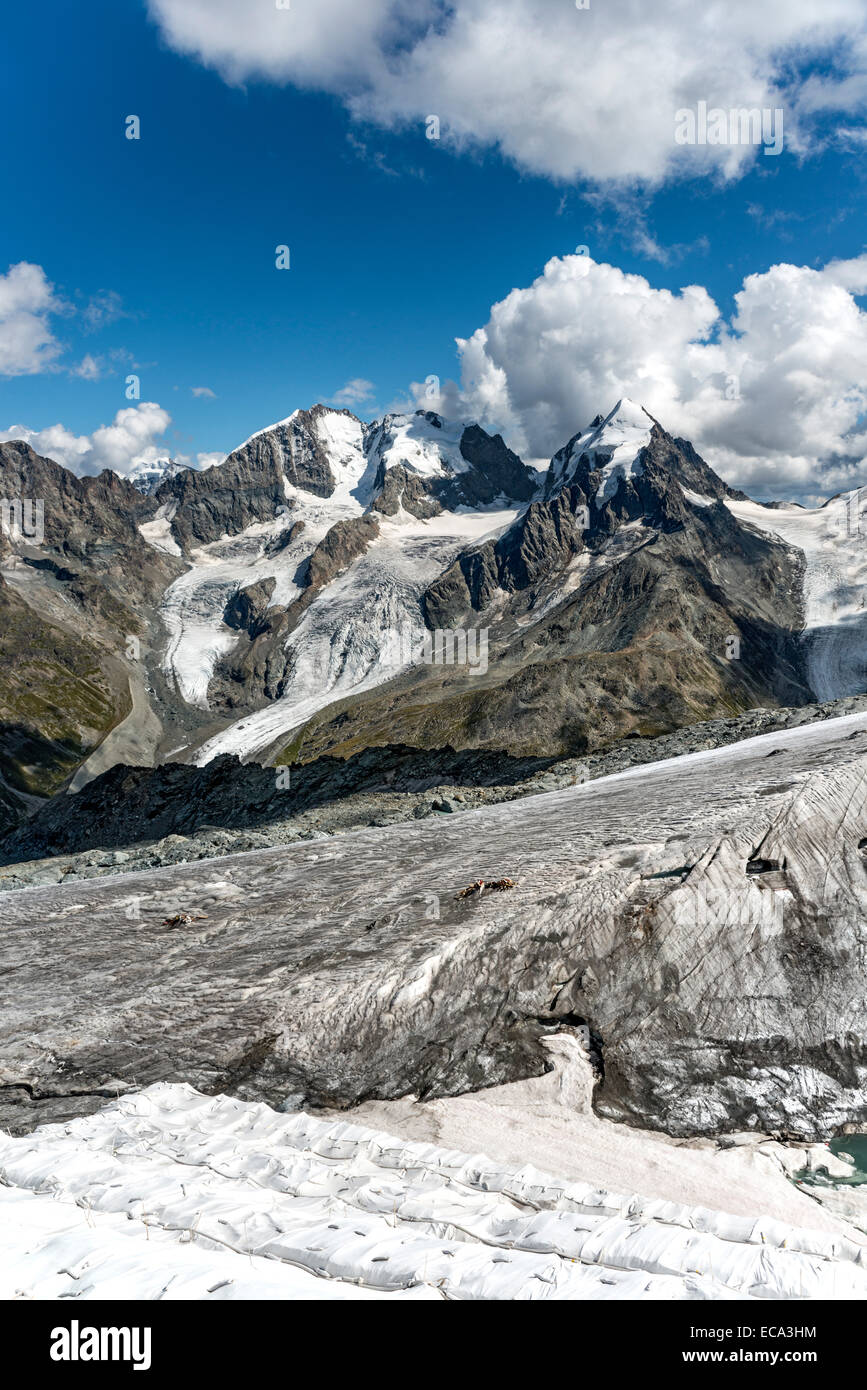 Piz Roseg, Sellagletscher Und Piz Bernina gesehen vom Piz Corvatsch Bergstation, Graubünden, Schweiz. Stockfoto