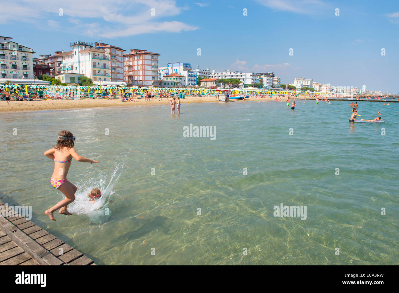 Touristen auf den Strand, Jesolo, Veneto, Adria, Italien Stockfoto