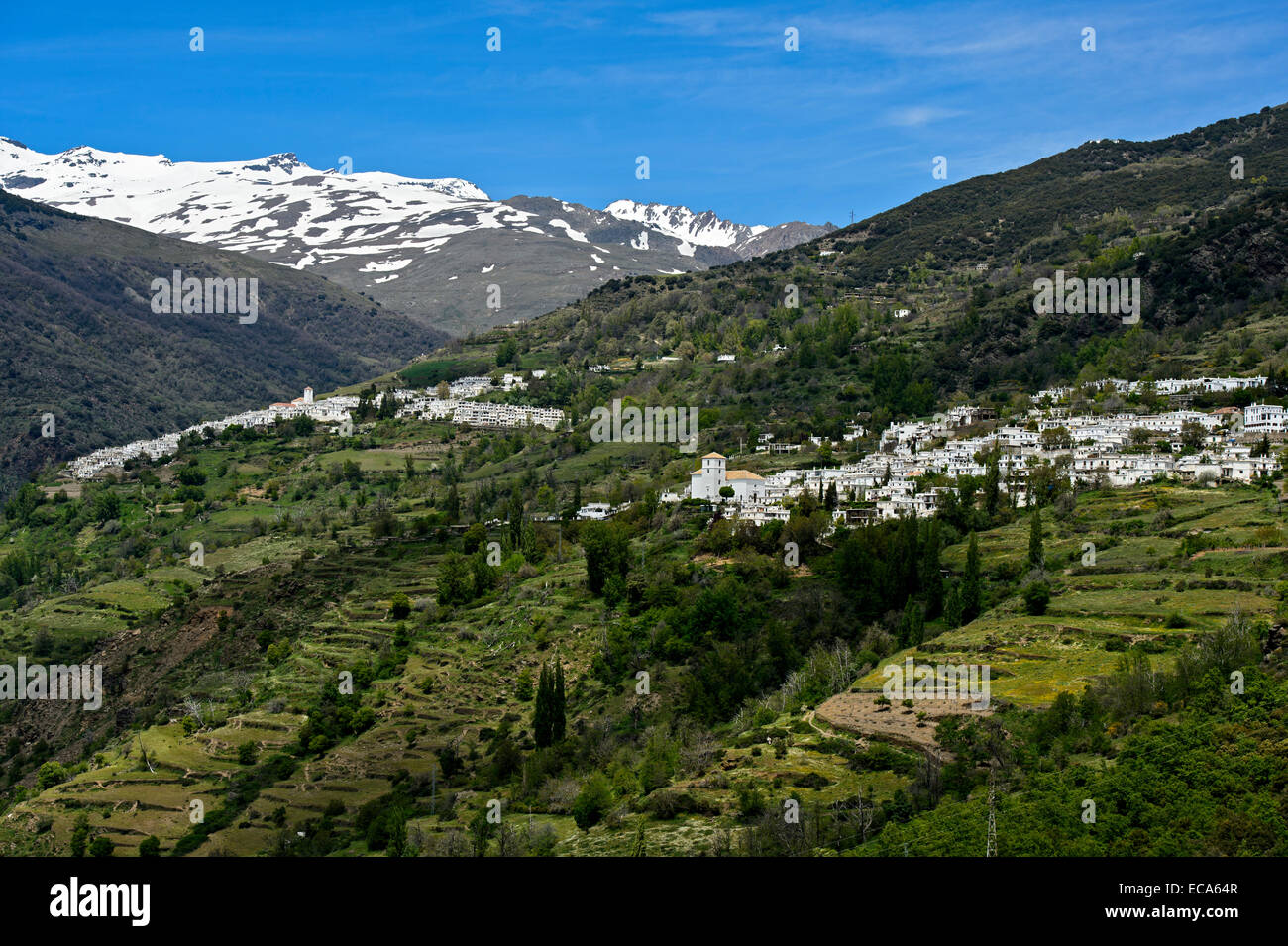 Dörfer Capileira und Bubion, Region Alpujarra, hinter Nationalpark Sierra Nevada, Andalusien, Spanien Stockfoto