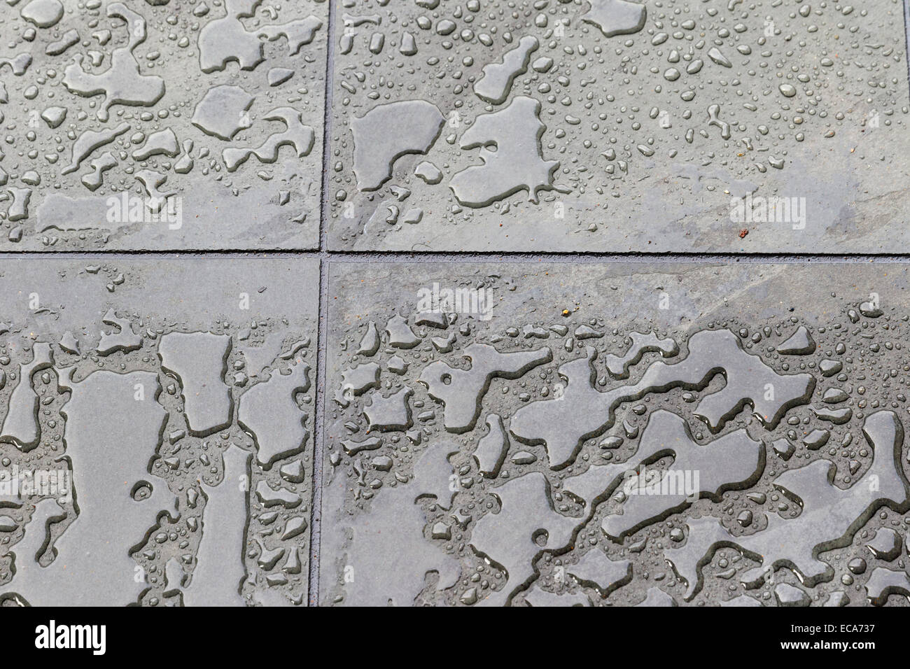Schiefer Fliesen mit Regentropfen Stockfoto