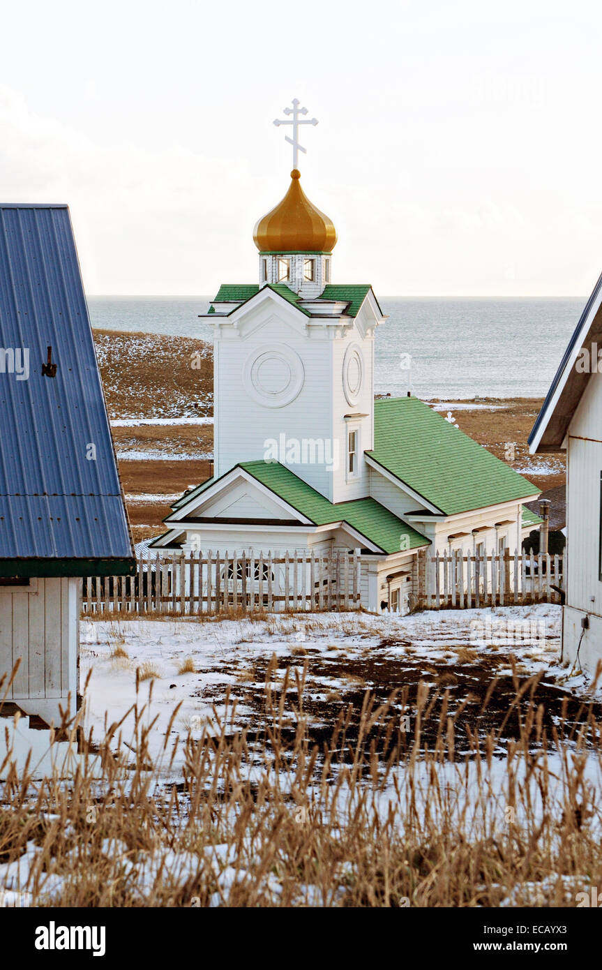 St. Peter und Paul orthodoxe Kirche eine historische russische orthodoxe Kirche auf St. Pauls Island, Alaska Stockfoto