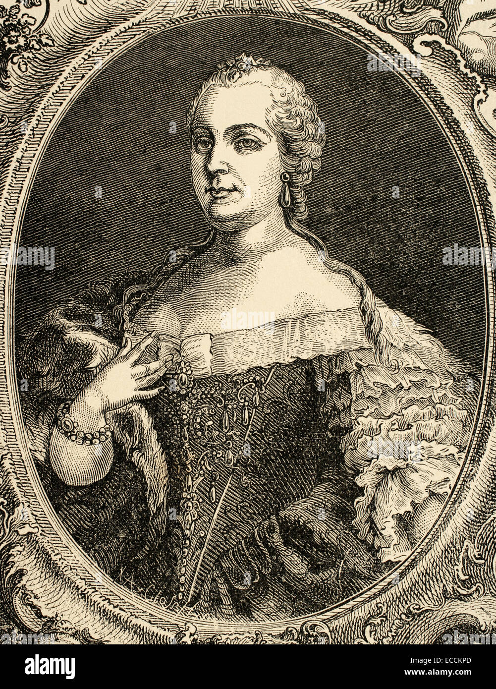 Maria Theresia (1717-1780), Erzherzogin von Deutschland, Königin von Ungarn und Böhmen. Porträt. Kupferstich, 1882. Stockfoto