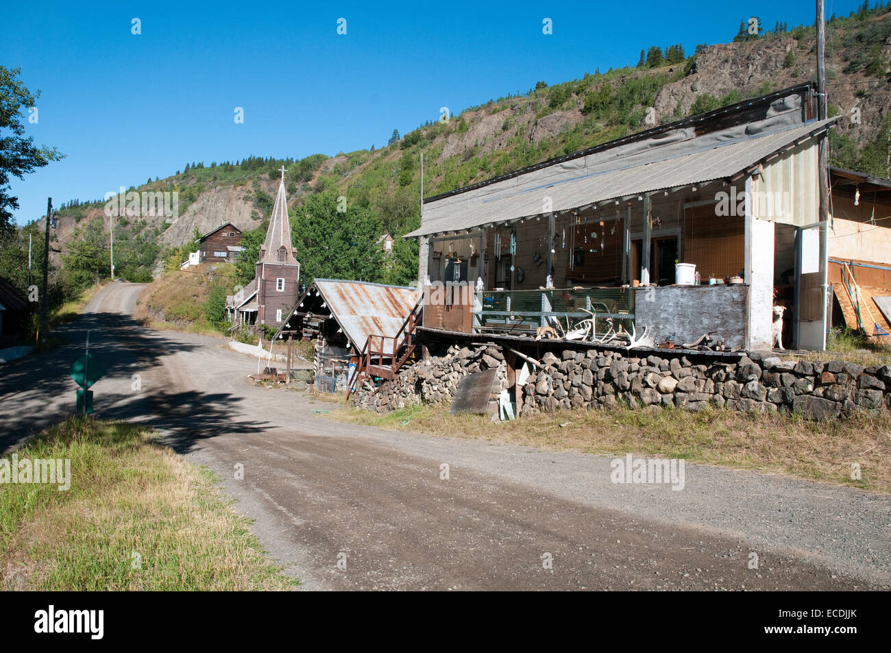 Eine Ansicht des Klondike Gold Rush Poststation Stadt der Telegraph Creek in der Stikine Region des nördlichen British Columbia, Kanada Stockfoto