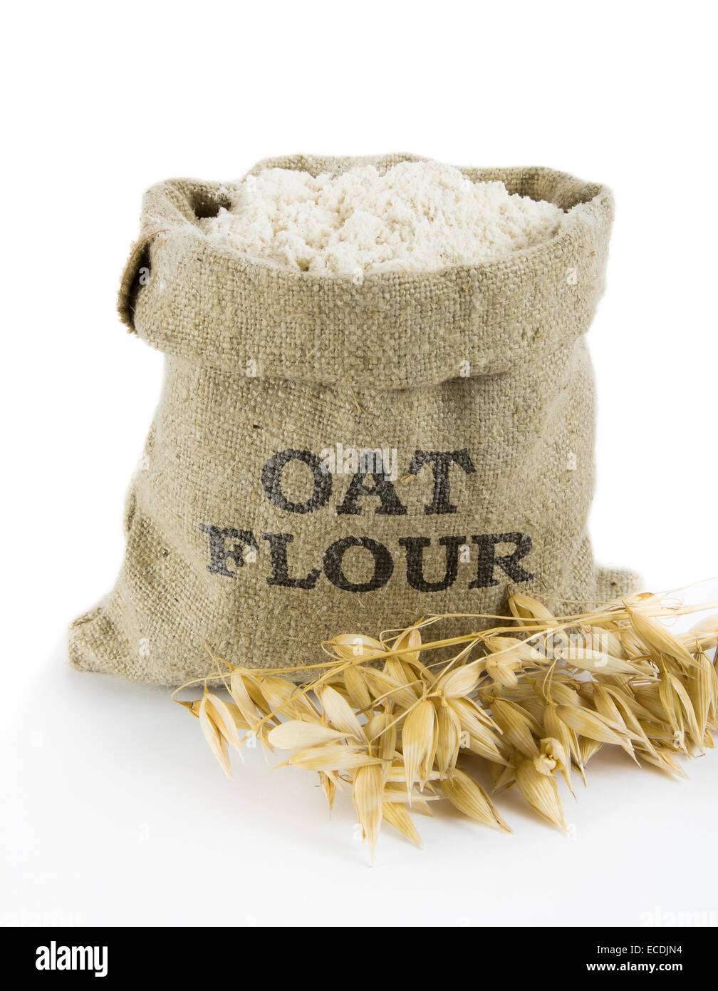 Hafermehl in kleinen Leinen sack Stockfoto