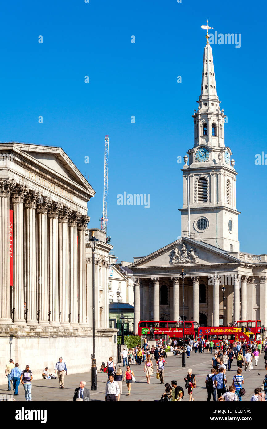 Die National Gallery und die Kirche St. Martin im Feld, London, England Stockfoto