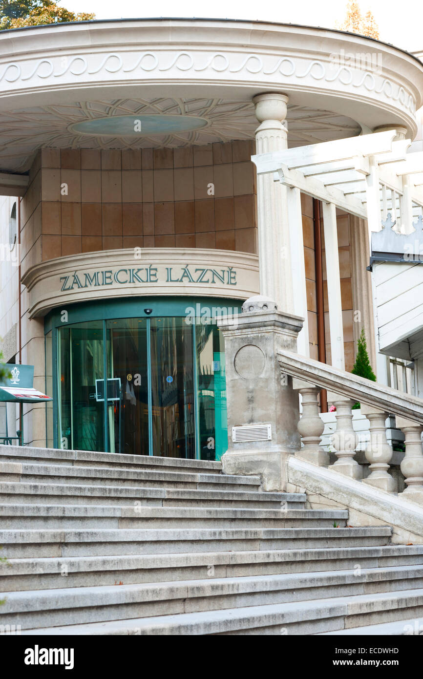 Zamecke Lazne Spa Eintritt, Karlovy Vary (Karlsbad), Tschechien Stockfoto