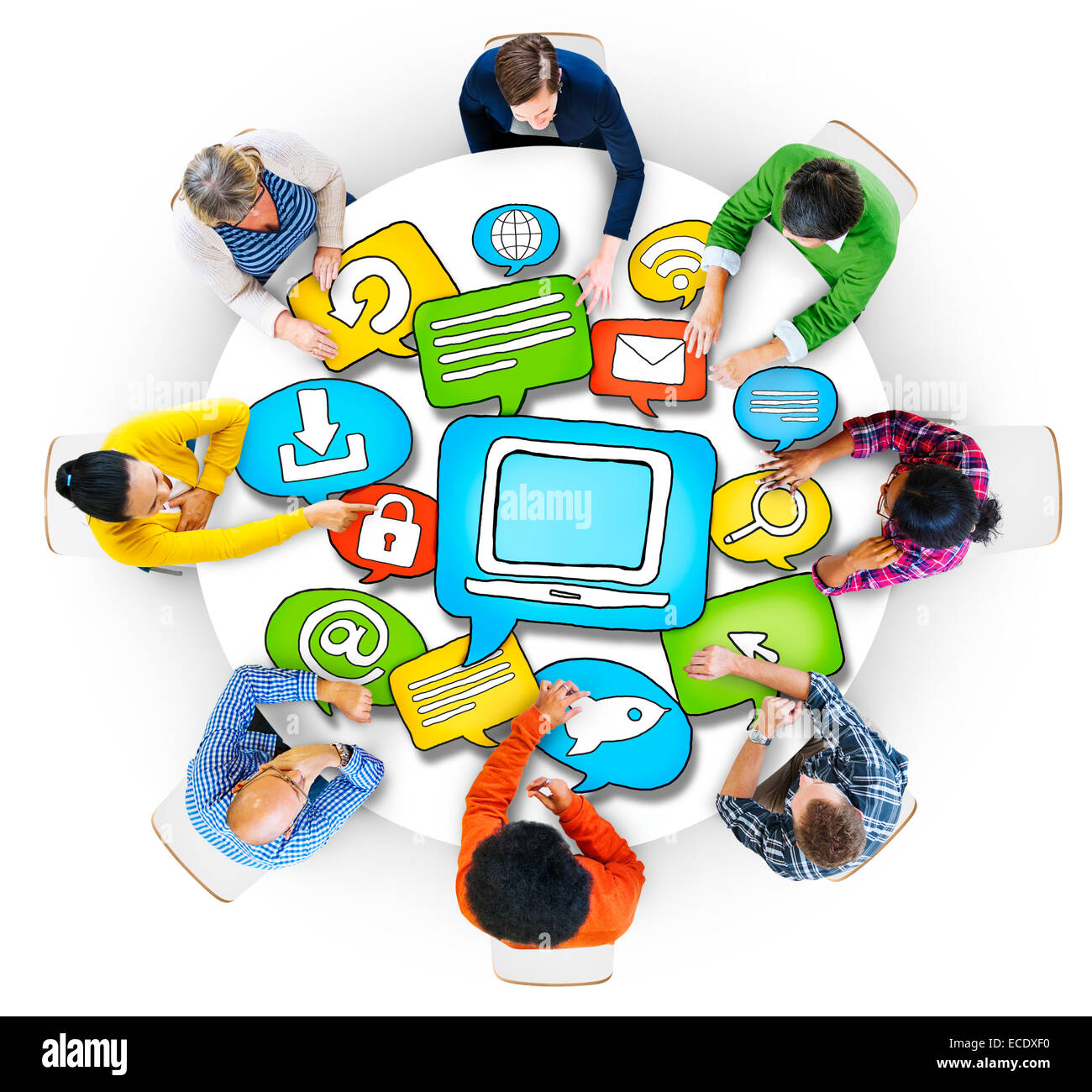 Multiethnische Gruppe von Menschen mit Technologie-Symbol Stockfoto