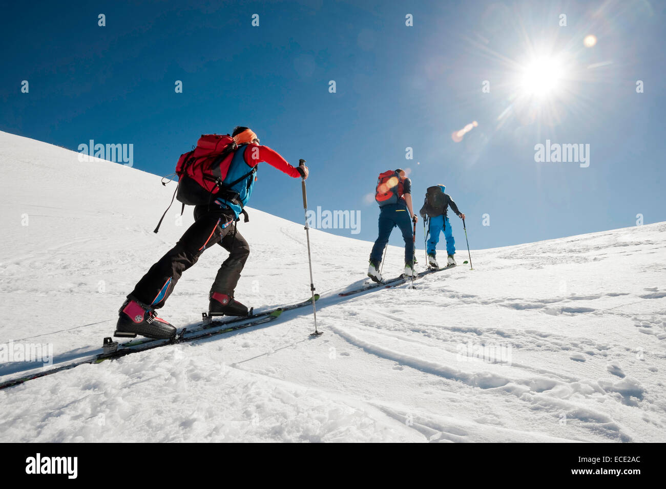 Männer auf einer Skitour, Santa Cristina Valgardena, Alto Adige, Italien Stockfoto