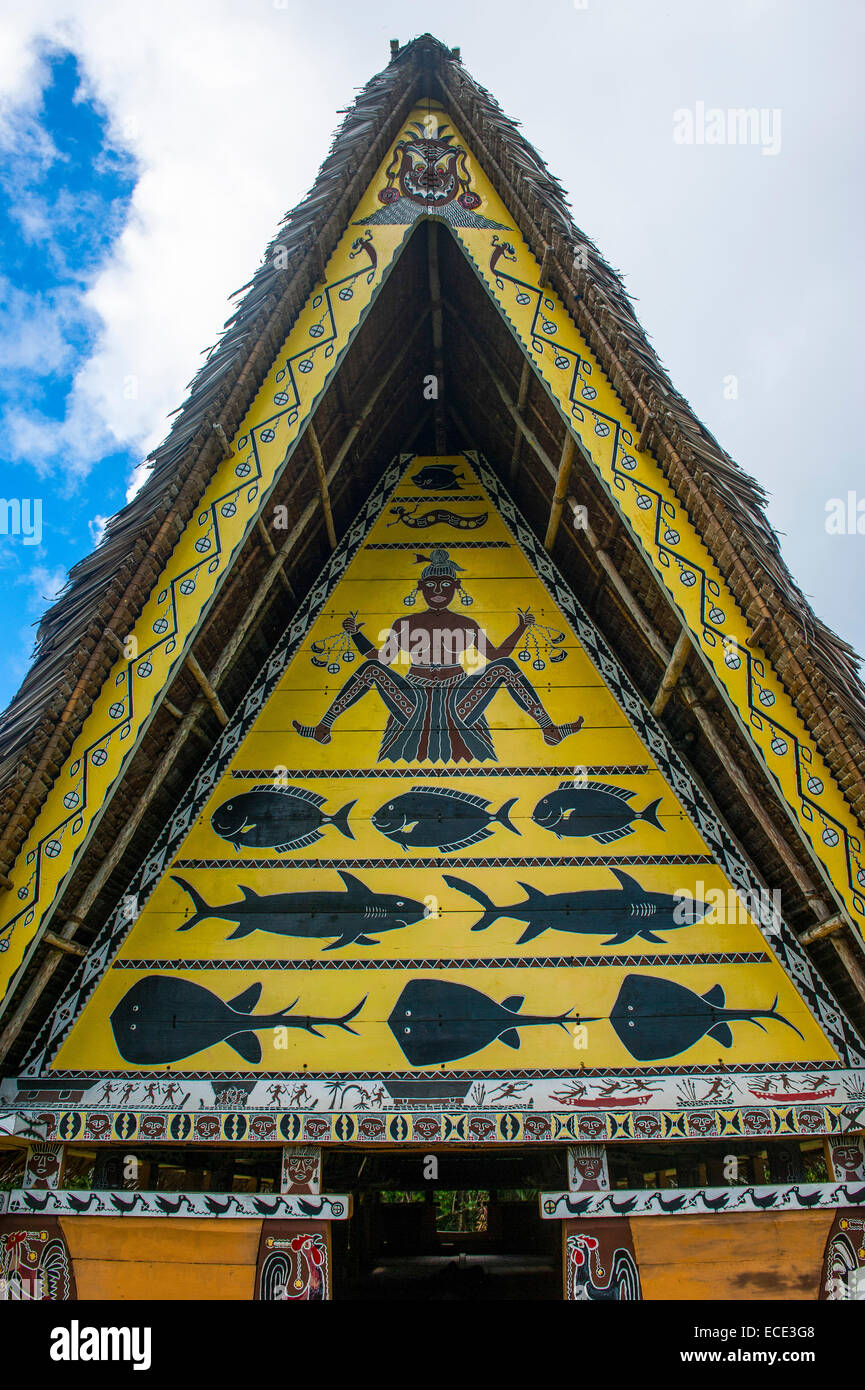 Detail-Kunstwerk in eine alte Bai, Haus eines Häuptlings, Babeldaob, Palau Stockfoto