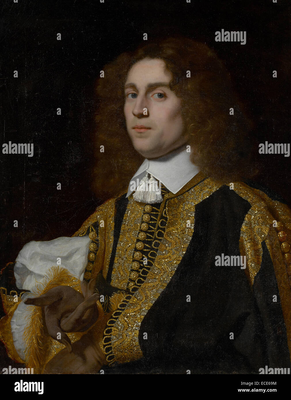 Porträt eines jungen Mannes in militärischen Tracht; Bartholomeus van der Helst, Niederländisch, 1613-1670; 1650; Öl auf Leinwand; Ungerahmt: 73,7 x 59,1 cm (29 x 23 1/4 Zoll), gerahmt: 96,5 x 83,2 x 7,9 cm (38 x 32 3/4 x 3 1/8 Zoll.) Stockfoto