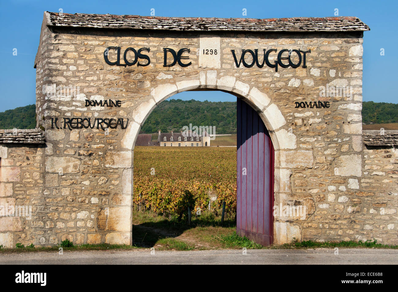 Château Clos Vougeot Weinberg Weingut Vintage Burgund Französisch Frankreich Stockfoto