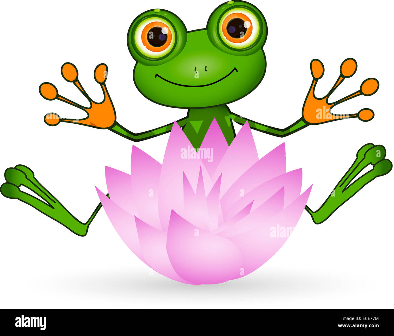 Abbildung niedlichen grünen Frosch mit Lotusblüte Stockfoto
