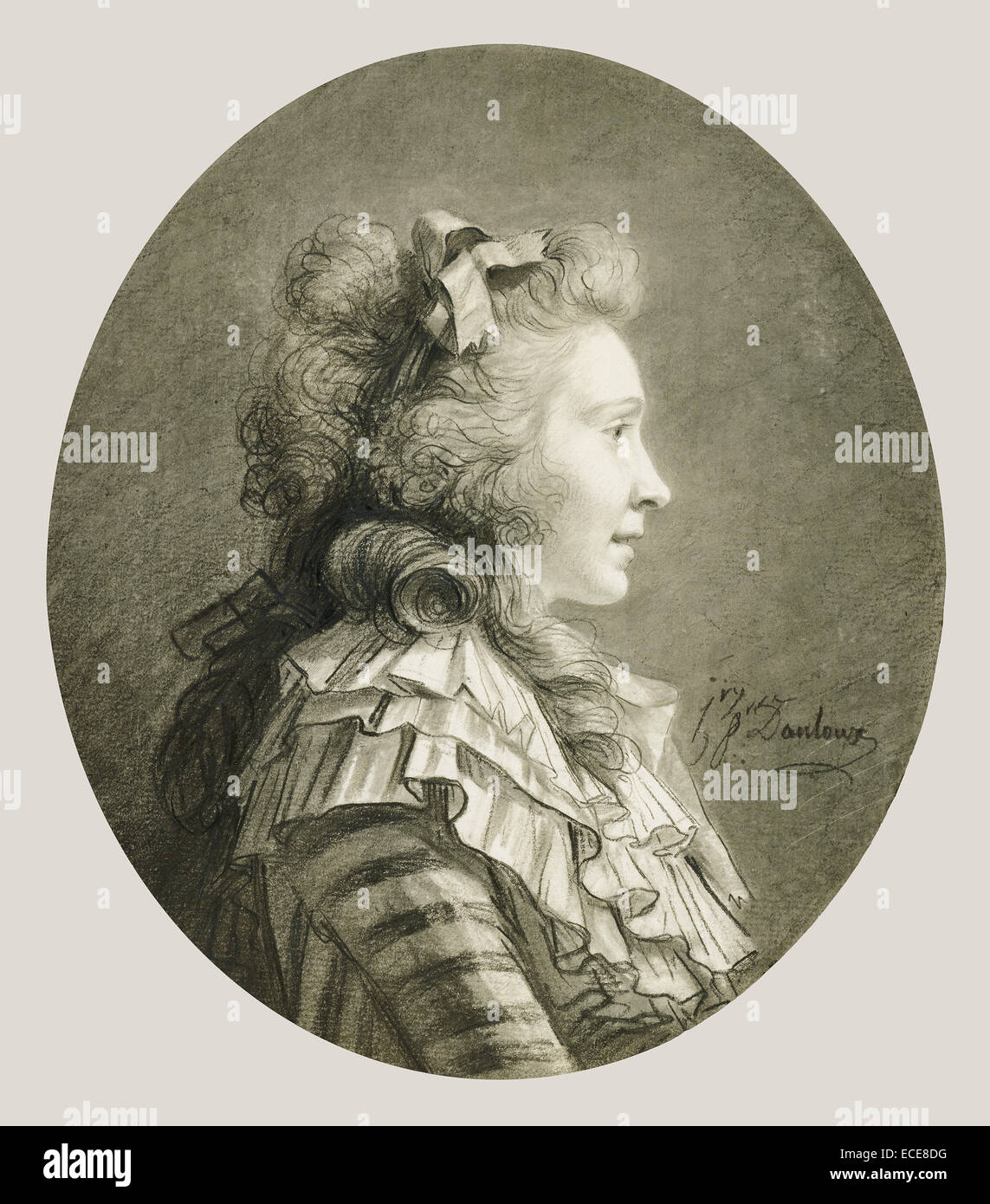 Porträt einer jungen Dame im Profil; Henri-Pierre Danloux, Französisch, 1753-1809; Frankreich, Europa; ca. 1783-1785; Schwarze Kreide und grau zu waschen; 23,7 x 20,5 cm (9 5/16 x 8 1/16 in.) Stockfoto