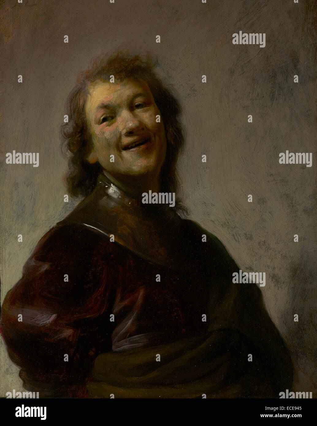 Rembrandt, lachen; Rembrandt-Rijn. Van Rijn, niederländischer, 1606-1669; Niederlande, Europa; etwa 1628; Öl auf Kupfer Stockfoto