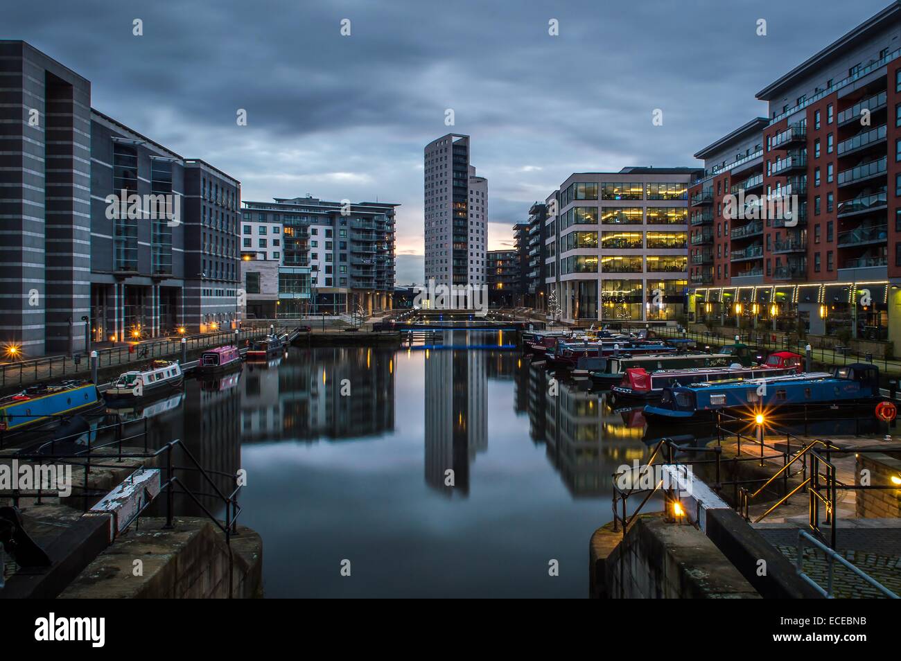 Clarence Dock at Dusk, Leeds, England, Vereinigtes Königreich Stockfoto