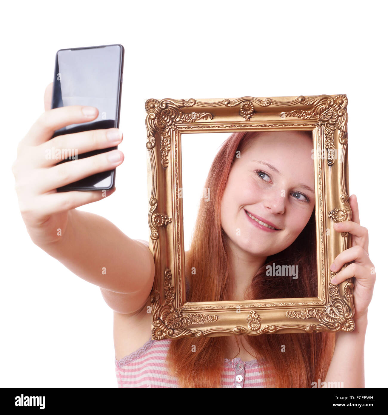 Selfie mit Bilderrahmen Stockfoto