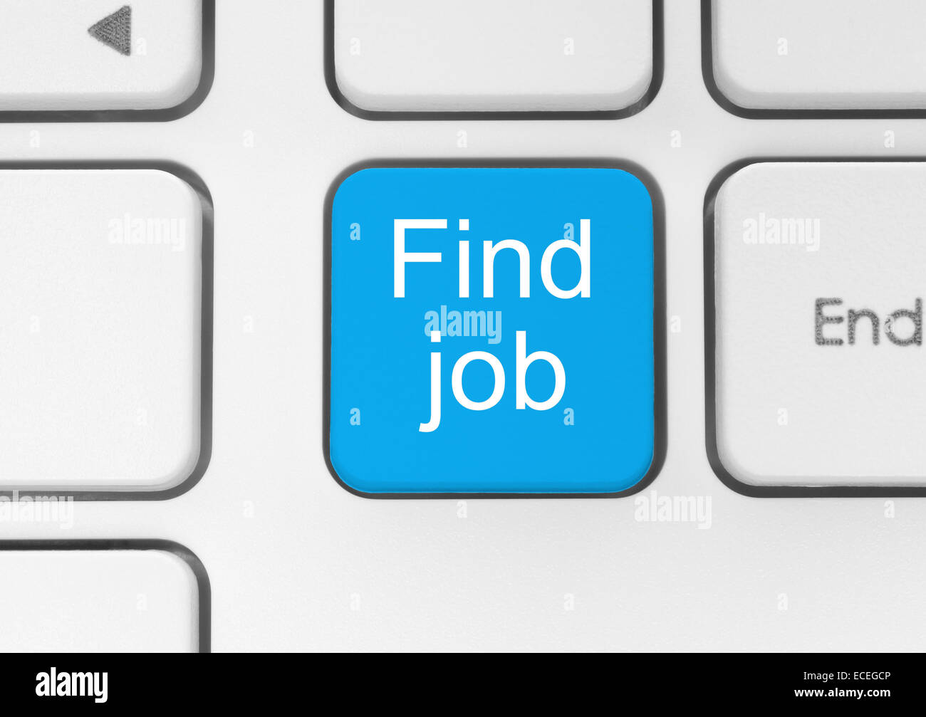 Schaltfläche "Blau suchen Job" auf weißen Tastatur Stockfoto