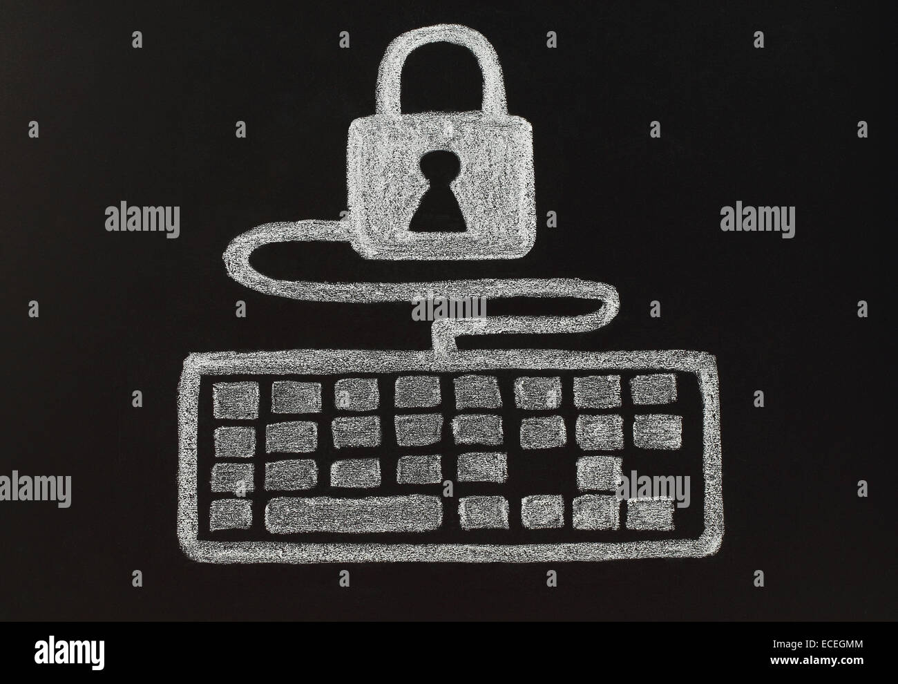 Sicherheitskonzept mit Kreide Schloss und Tastatur, von Hand nicht in Photoshop gezeichnet Stockfoto