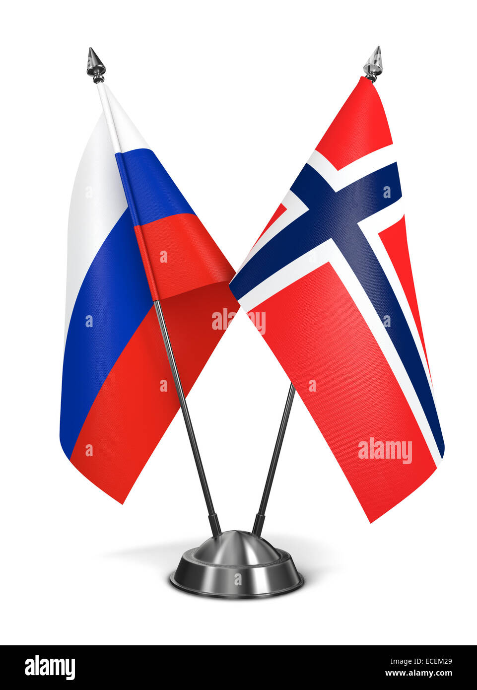 Russland und Norwegen - Miniatur-Flags. Stockfoto