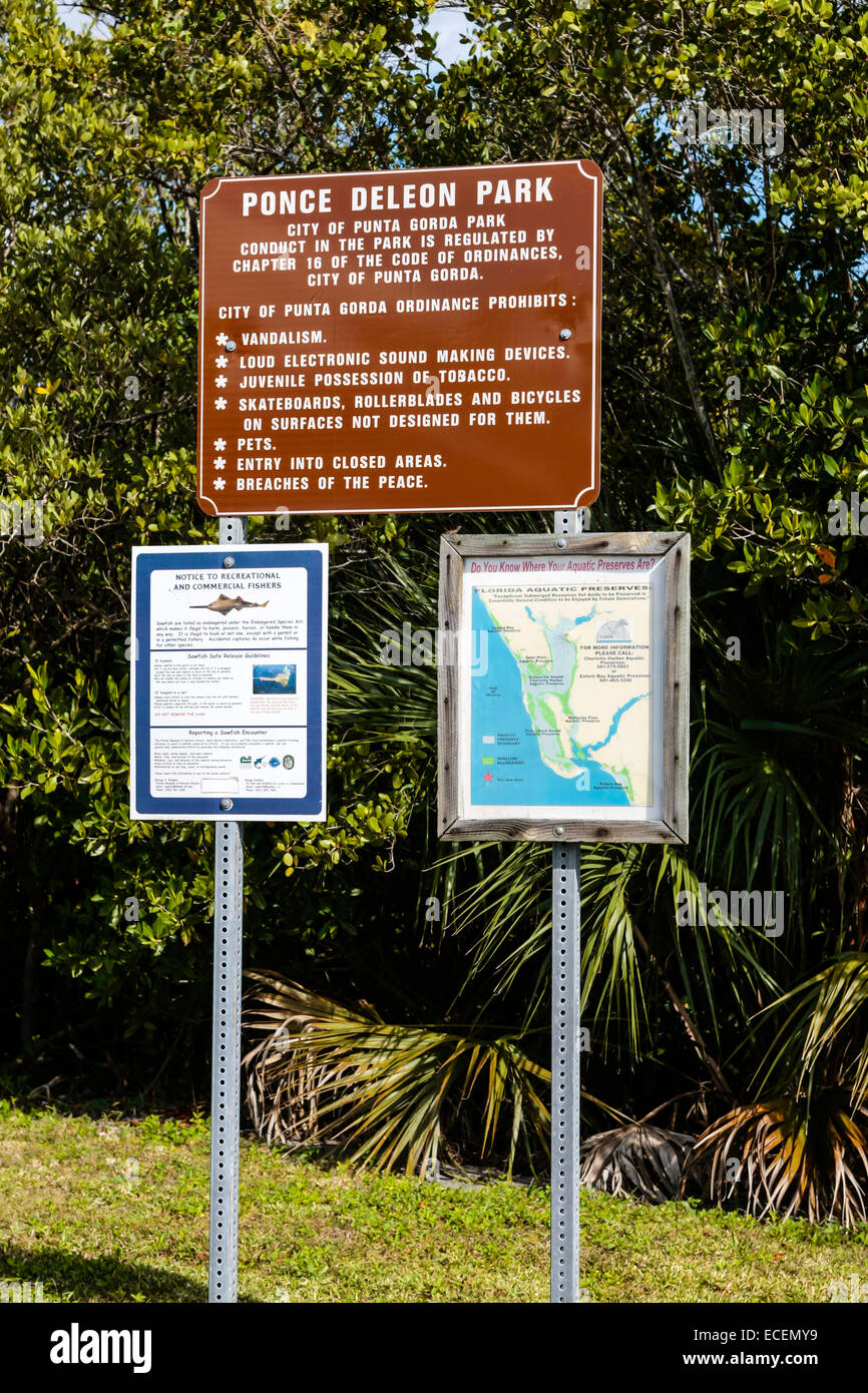 Ponce De Leon Park Punta Gorda FL Regeln für einen sicheren und Ärger freien Tag-out Stockfoto