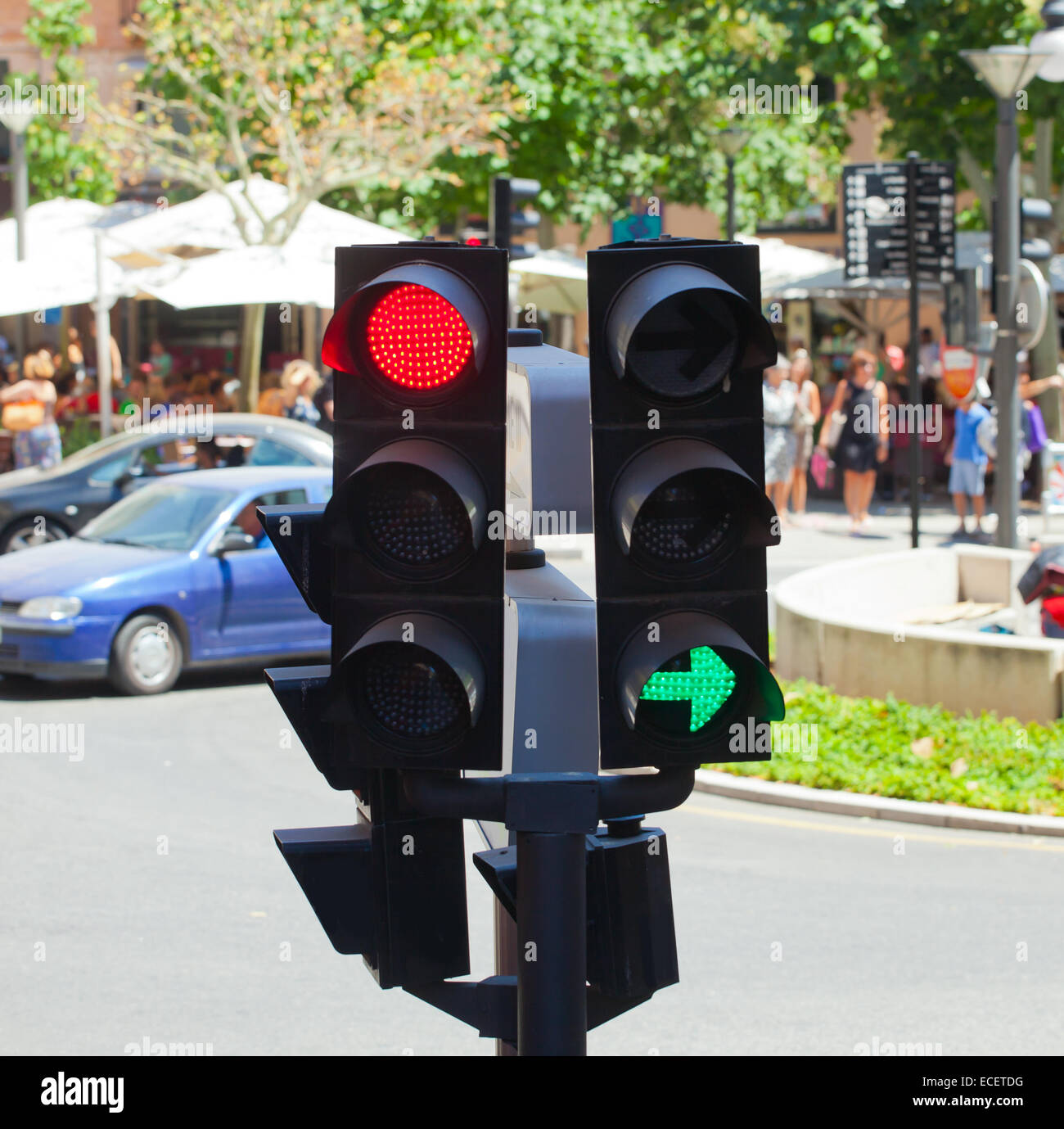 Detail einer Ampel an der Kreuzung von Palma De Mallorca Stockfoto