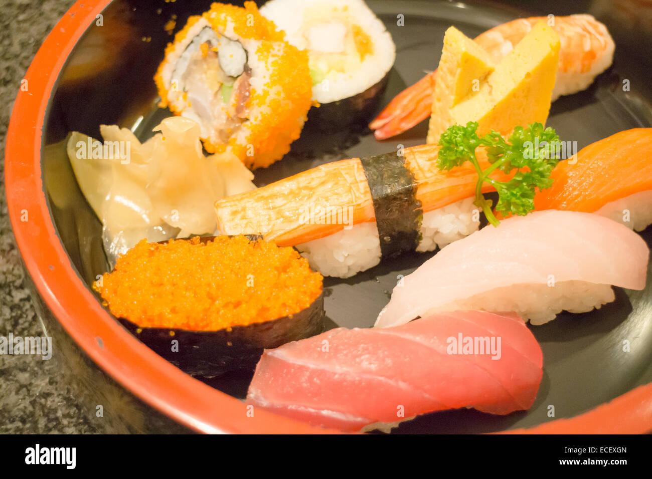 Japanisches Essen Sushi set in einer Box, Fotoarchiv Stockfoto
