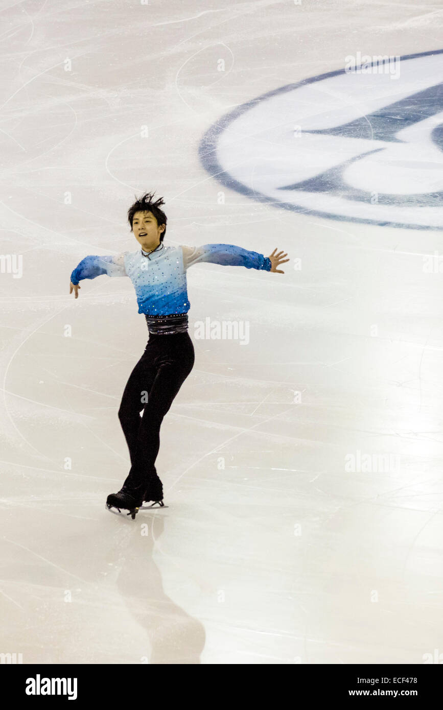 Olympiasieger und Titelverteidiger Grand Prix Final Champion Yuzuru Hanyu (JPN) führt in der Männer-SENIOR - Kurzprogramm bei der ISU Grand Prix of Figure Skating Finale in Barcelona Stockfoto