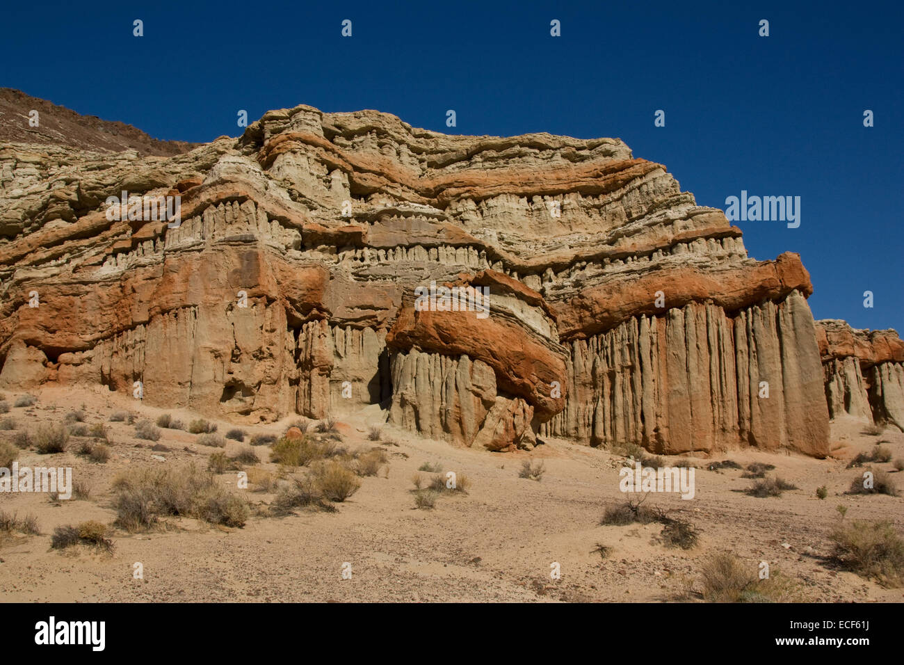 Sandstein (Orange) und schlammigen Kalksteinen mit vertikalen erosive Rillen Stockfoto