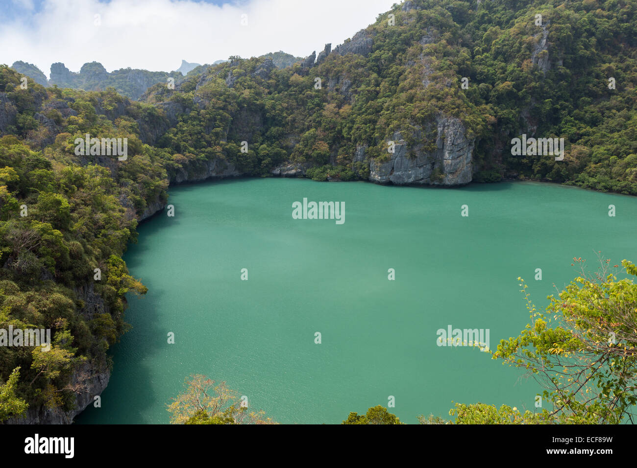 Anzeigen der Emerald Lake Salzwassersee im Landesinneren, an der Mae Ko Insel Koh in Ang Thong (Angthong) National Marine Park in Thailand Stockfoto