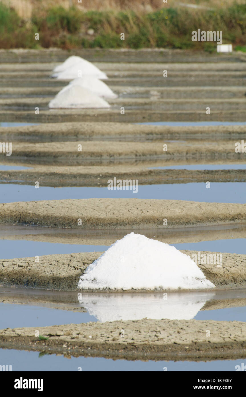 Fleur de Sel Salz Pools für die Herstellung von Salz Stockfoto