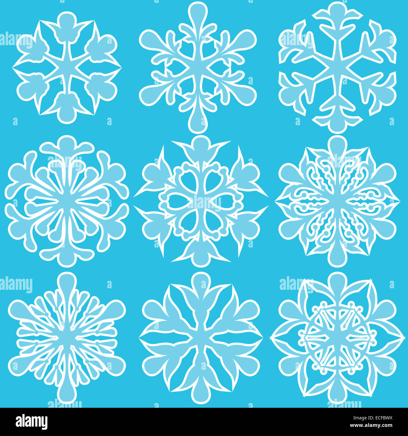 Vektor-Illustration von geometrischen blaue Schneeflocken set Stockfoto