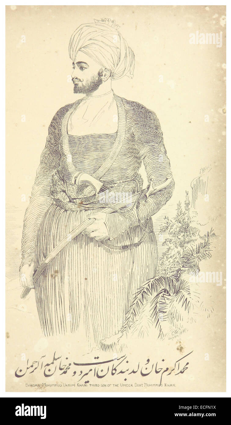 Seite 49 von Oriental Heads, die Sirdar Muhummud Ukriim Khan, den dritten Sohn von Umeer Dost Muhummud Khan, eine bedeutende Figur in der südasiatischen Geschichte im 19. Jahrhundert darstellt. Stockfoto
